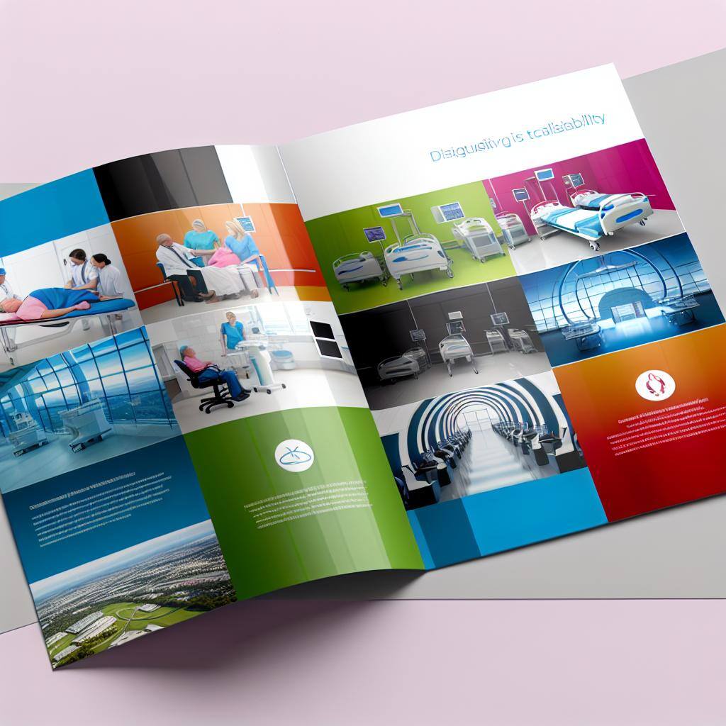 A sleek, modern brochure featuring vibrant colors and high-quality images showcasing various healthcare services and facilities.