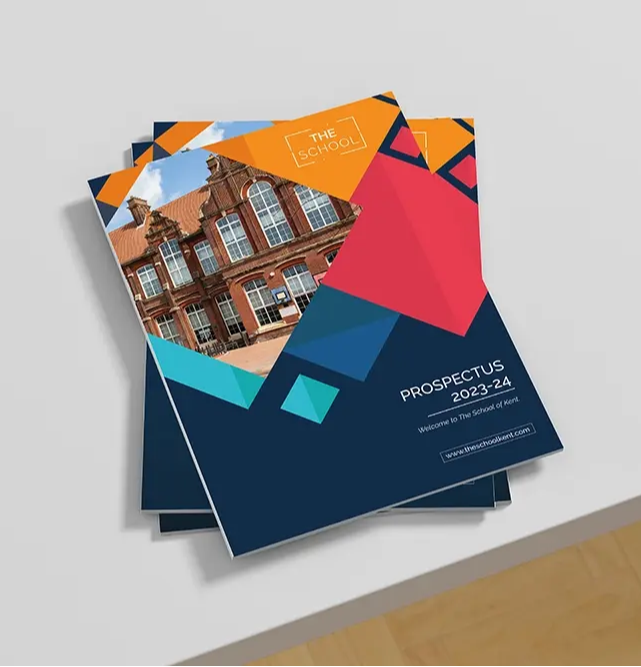 School brochures in pile